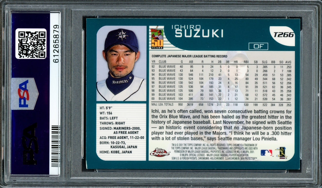 Ichiro Suzuki Signed 2001 Topps Chrome Traded RC T266 Mariners PSA/DNA #61265879