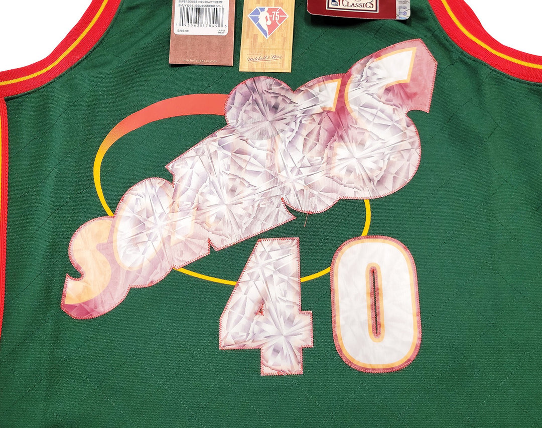 Sonics Shawn Kemp Auto Green Auth Mitchell Ness HWC Swingman Jersey NBA Top 75 L
