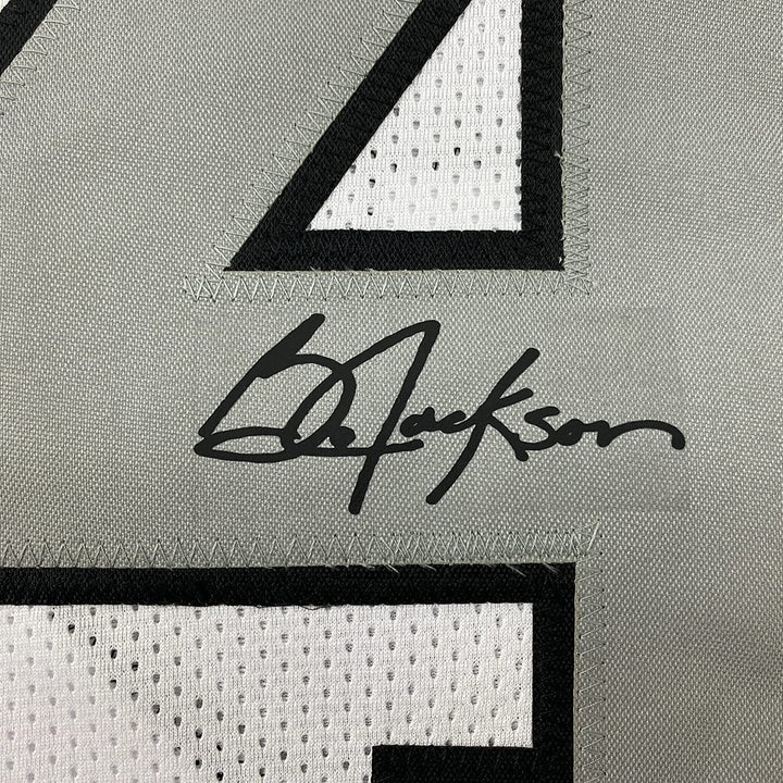 Framed Facsimile Autographed Bo Jackson 33x42 Oakland White Reprint Laser Jersey