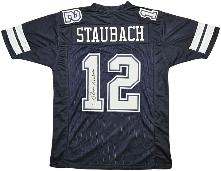 Dallas Cowboys Roger Staubach Signed Navy Blue Jersey Beckett Wit
