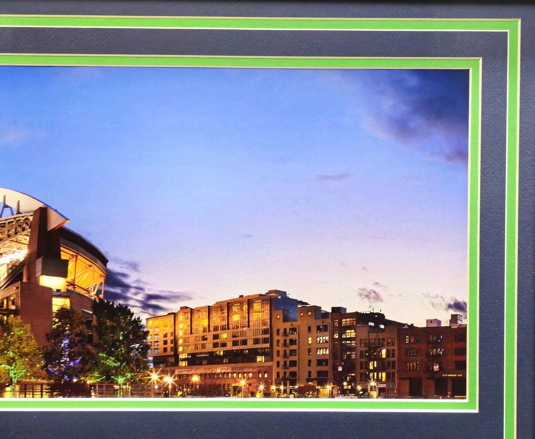 Unsigned Framed 12x36 Panoramic Photo Seattle Seahawks Seattle Night Shot