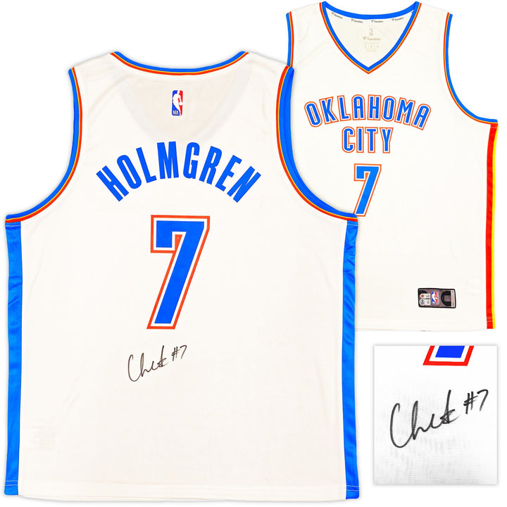 Thunder Chet Holmgren Signed White Fanatics Jersey Size L Beckett Wit