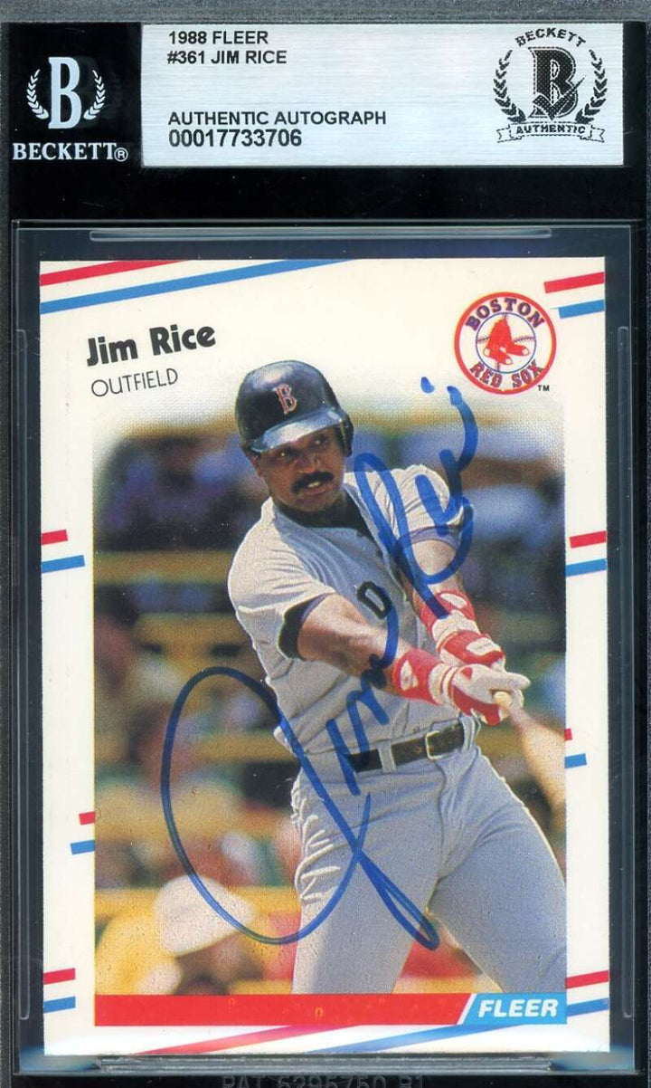 Jim Rice Beckett BAS Signed 1988 Fleer Autograph