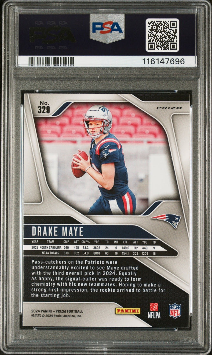 Graded 2024 Panini Prizm Drake Maye #329 Disco Prizm Rookie Card PSA 10