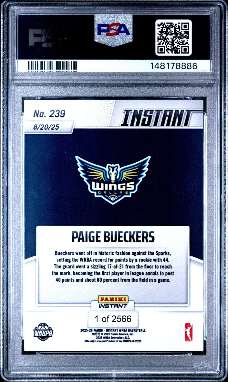 Graded 2025 Panini Instant Paige Bueckers #239 Rookie RC Card PSA 10 Gem Mint