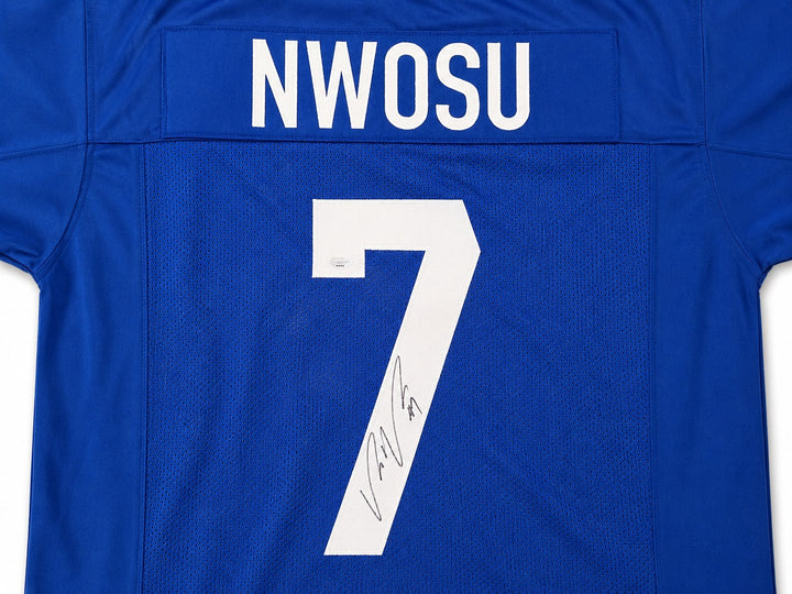 Seattle Seahawks Uchenna Nwosu Signed Blue Throwback Jersey MCS Holo