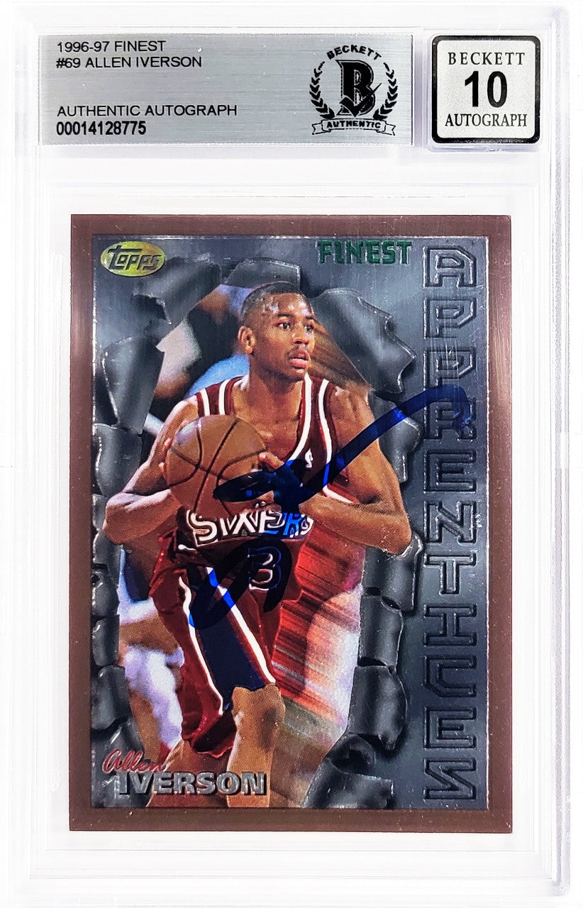 Allen Iverson Signed 1996-97 Topps Finest RC #69 Philadelphia 76ers Auto 10