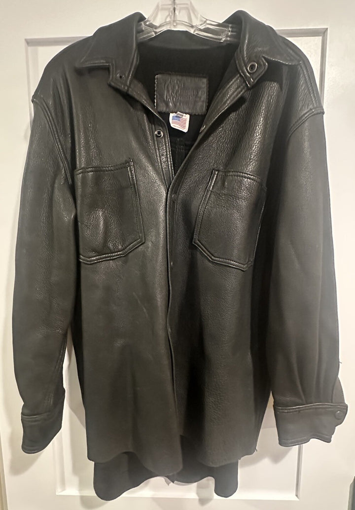 Vintage Branded Garments Black Leather Jacket Button Usa New W/out Tag Sz M 44