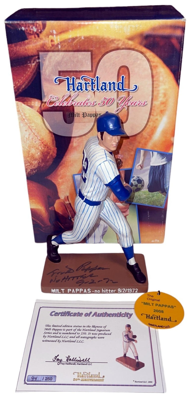 Milt Pappas signed Cubs 7.5” Hartland Statue/Figurine /250  No Hit -COA/PRISTINE