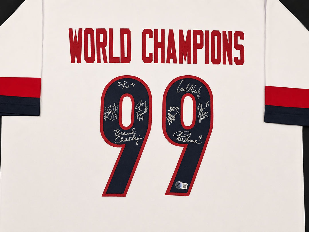 1999 USA Women's Soccer WC Champs Signed Framed White Jersey 8 Sigs BAS Witness