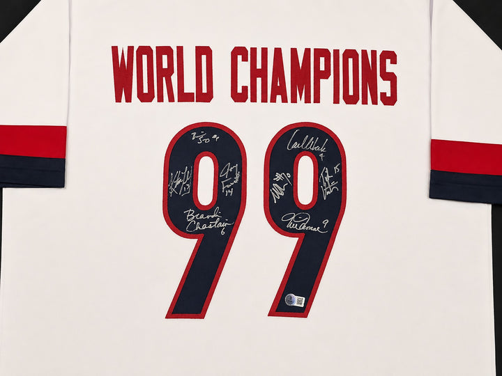 1999 USA Women's Soccer WC Champs Signed Framed White Jersey 8 Sigs BAS Witness
