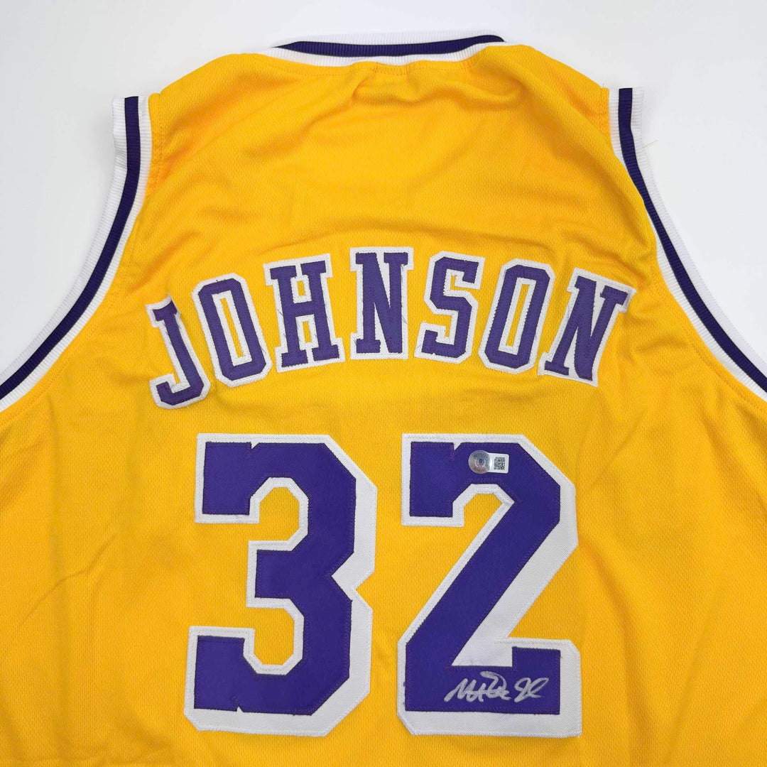 Autographed/Signed Earvin Magic Johnson Los Angeles LA Yellow Jersey BAS COA