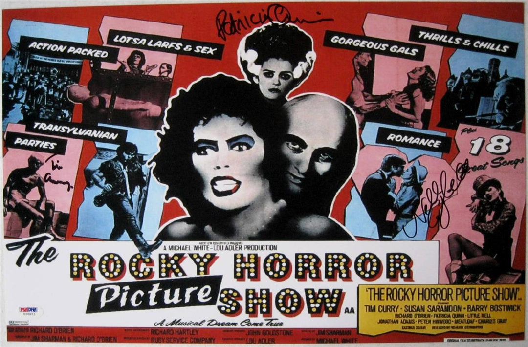 Tim Curry~Patricia Quinn~Nell Campbell cast signed Rocky Horror 11x17 photo PSA