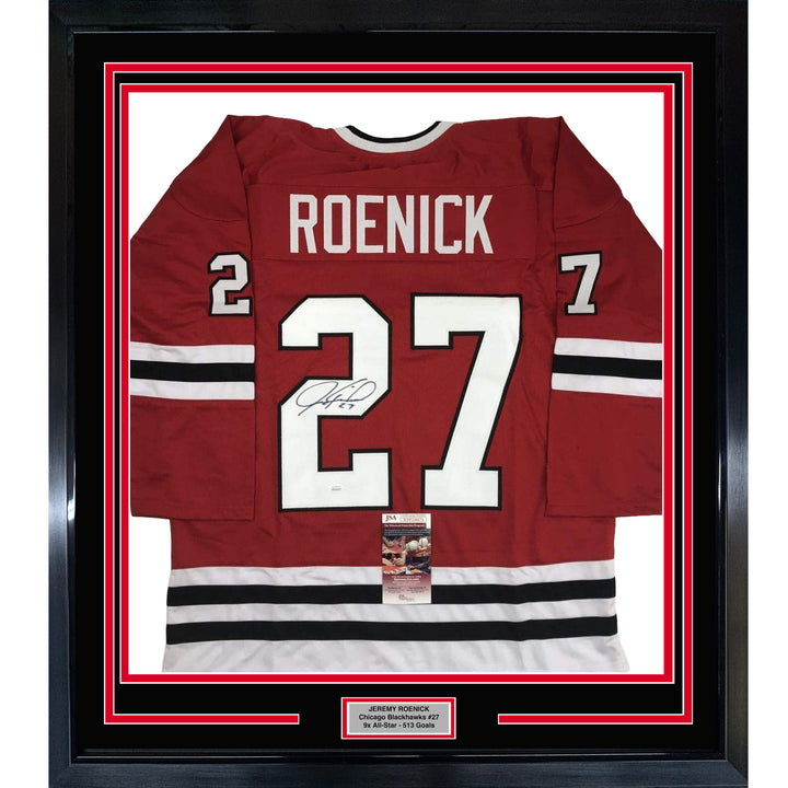 FRAMED Autographed/Signed JEREMY ROENICK 33x42 Chicago Red Jersey JSA COA