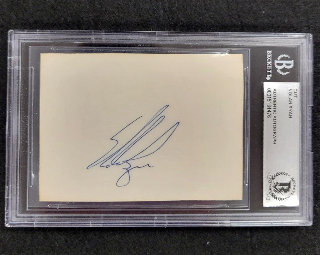 Nolan Ryan signed cut index card autograph slab Hall of Fame ~ Beckett BAS