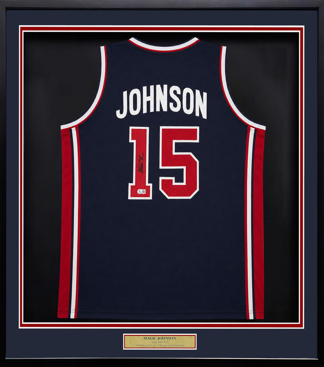 Magic Johnson Signed Framed Blue All Star Jersey Beckett BAS Witness
