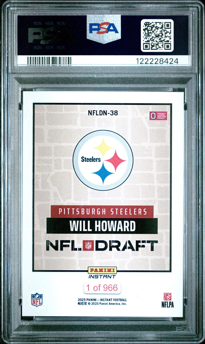 Graded 2025 Panini Will Howard #NFLDN38 NFL Draft Night RC Football Card PSA 10