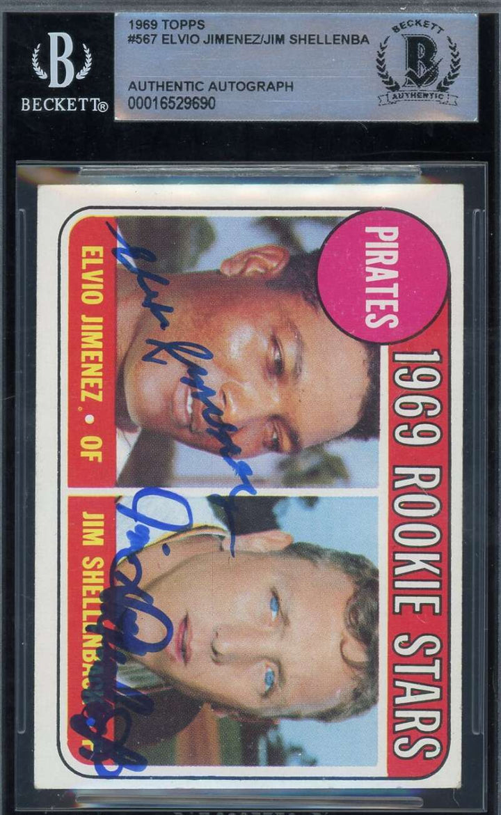 Elvio Jimenez Jim Shellenba Beckett BAS Signed 1969 Topps Rookie Stars Autograph