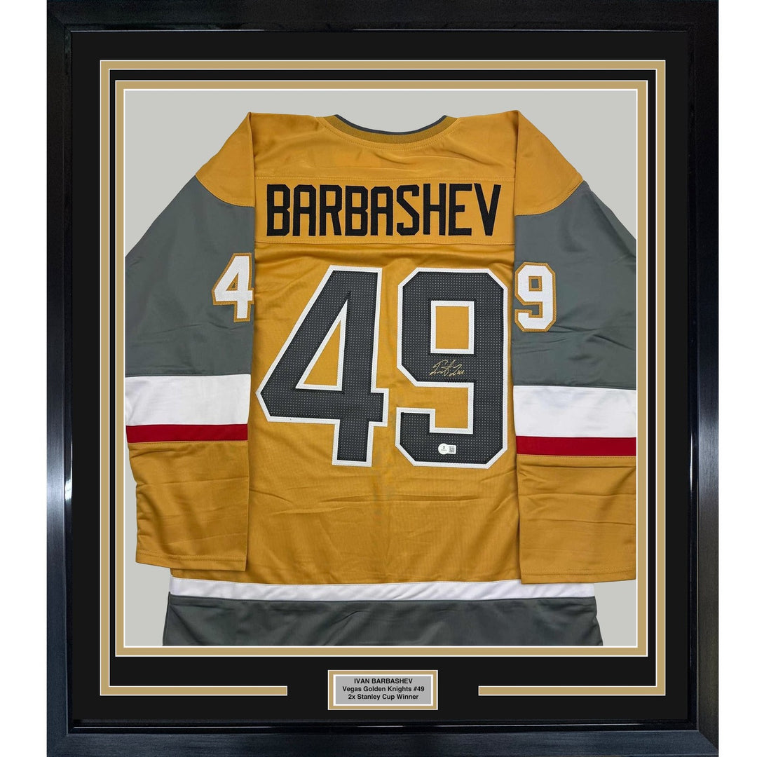 Framed Autographed/Signed Ivan Barbashev 35x39 LV Gold Jersey BAS COA