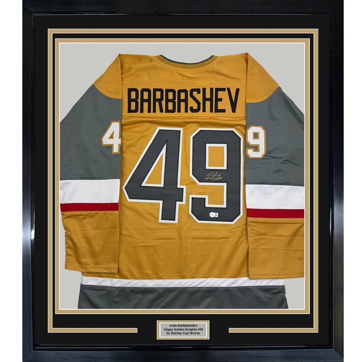 Framed Autographed/Signed Ivan Barbashev 35x39 LV Gold Jersey BAS COA