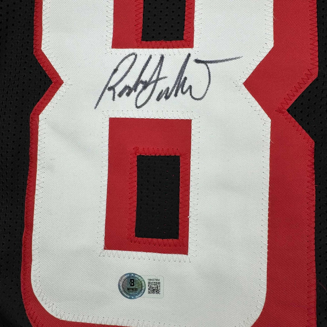 Framed Autographed/Signed Roddy White 35x39 Atlanta Black Jersey BAS COA