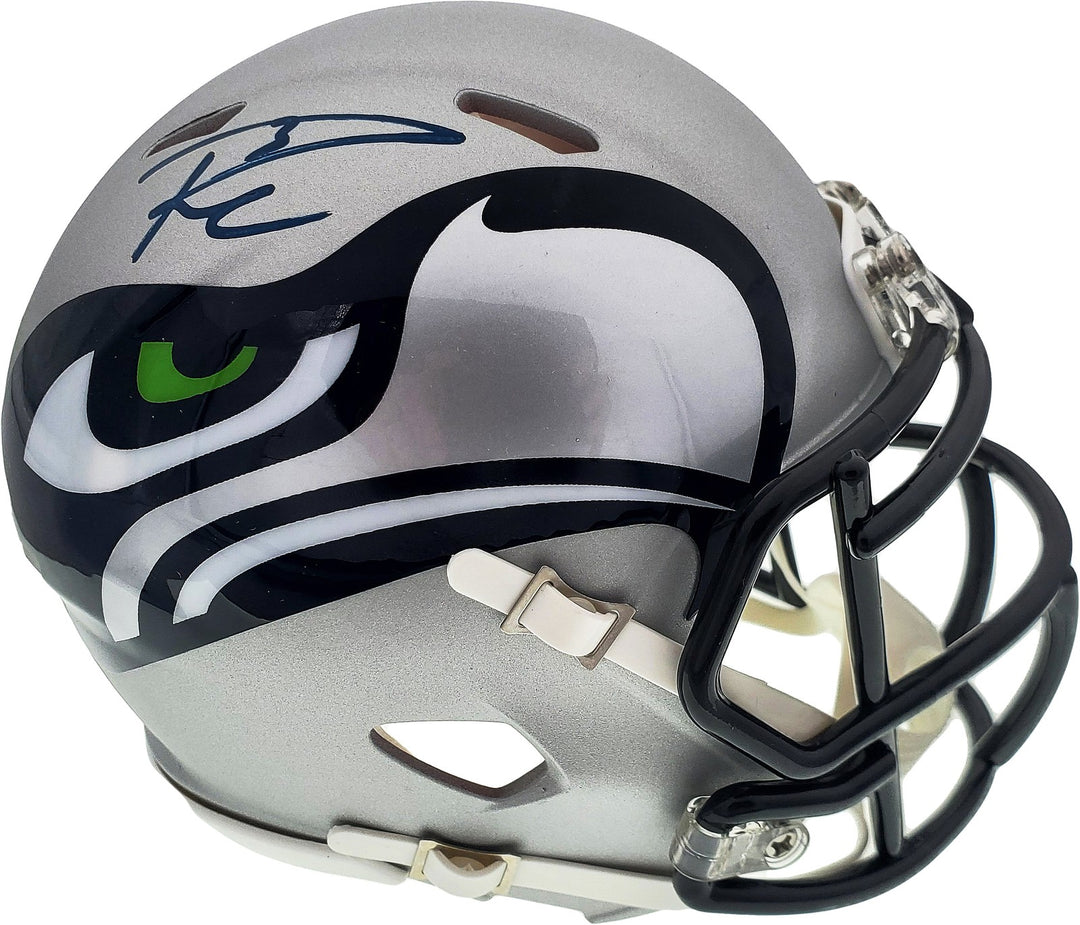 Russell Wilson Signed AMP Seattle Seahawks Speed Mini Helmet In Blue RW Holo