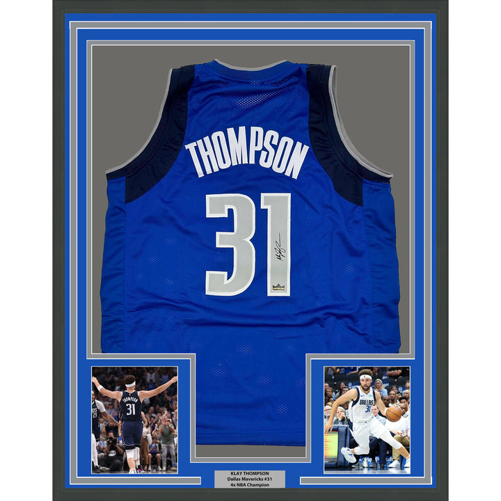 Framed Facsimile Autographed Klay Thompson 35x39 Blue Reprint Laser Auto Jersey
