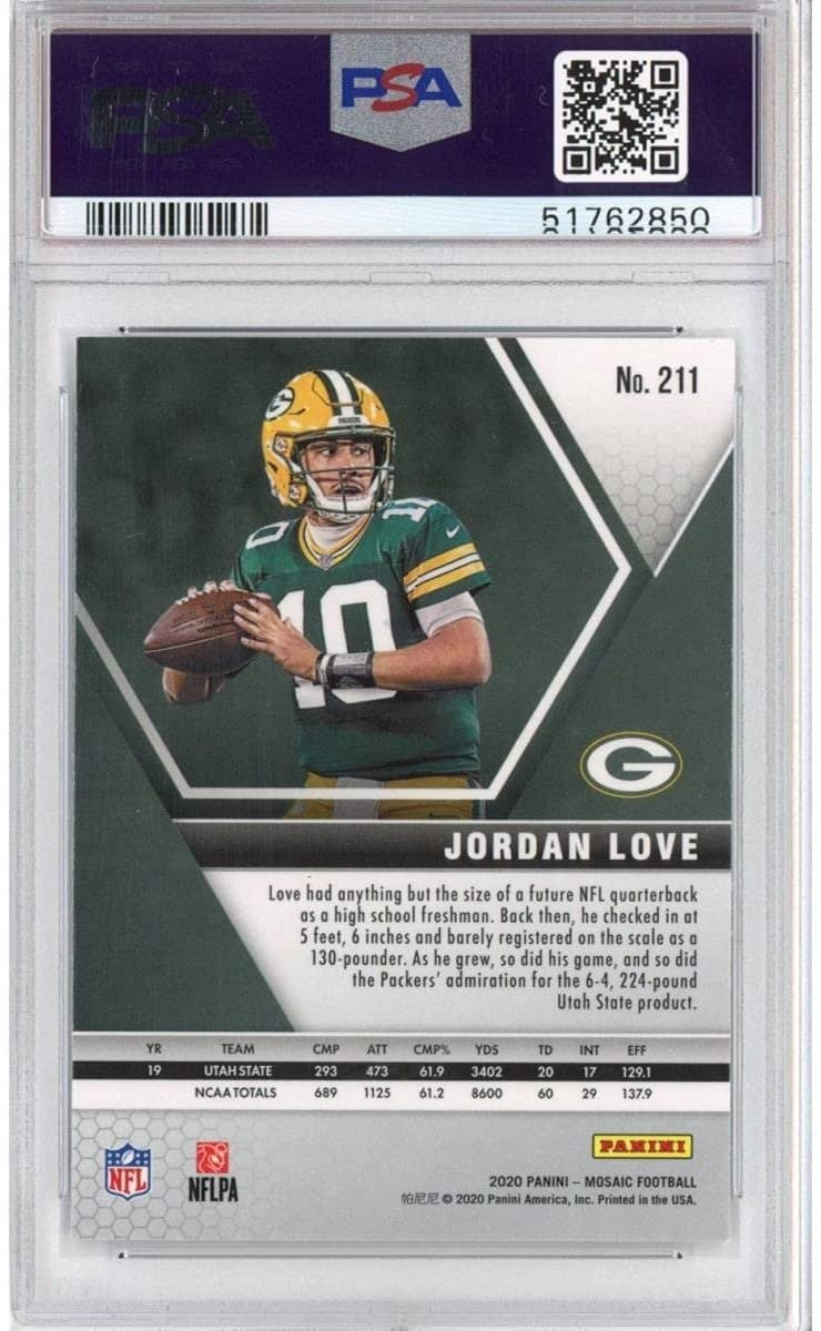 Graded 2020 Panini Mosaic Jordan Love #211 Rookie RC Football Card PSA 10