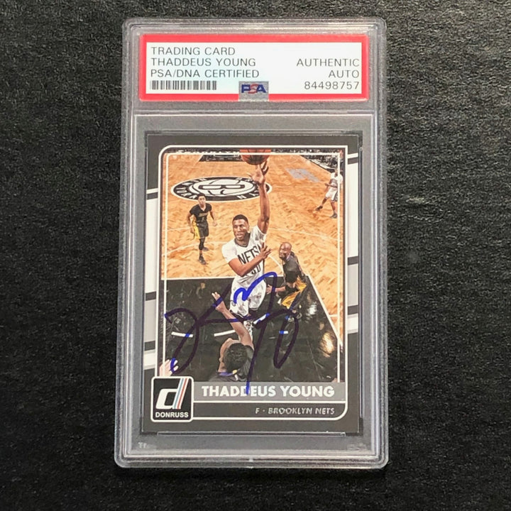 2015-16 Donruss #88 Thaddeus Young Signed Card AUTO PSA Slabbed Nets