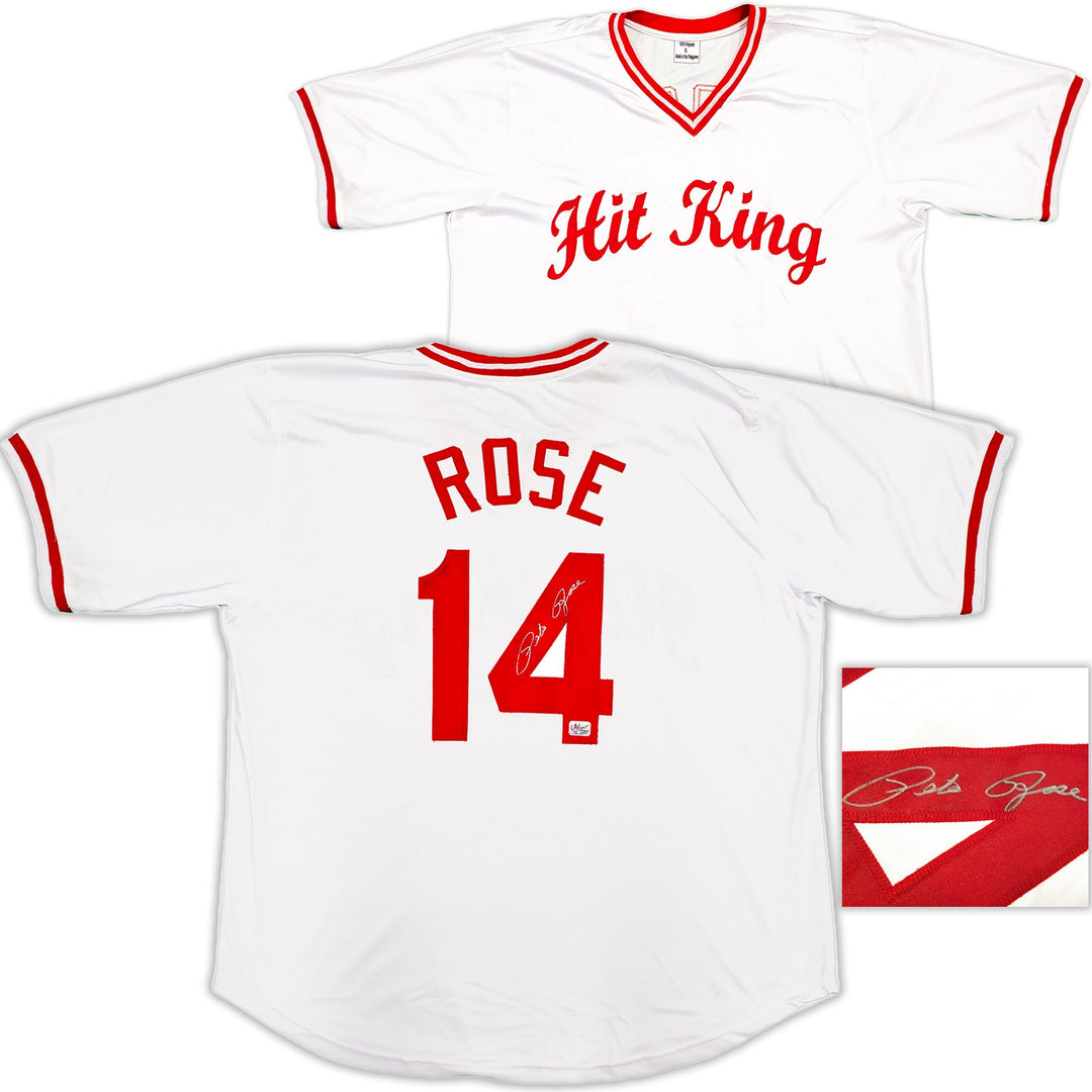 Cincinnati Reds Pete Rose Signed White & Red Baseball Jersey PR Holo