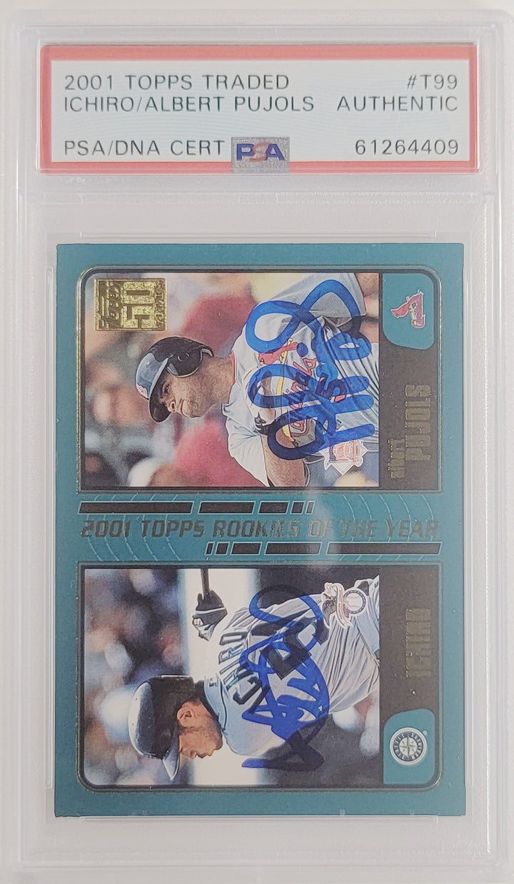 Albert Pujols & Ichiro Suzuki Signed 2001 Topps Traded RC T99 PSA/DNA #61264409