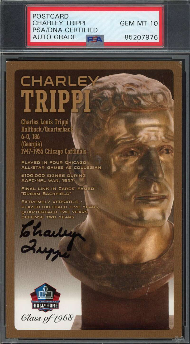 Charley Trippi Gem Mint 10 PSA DNA Signed Hall of Fame Bronze Bust Postcard /150