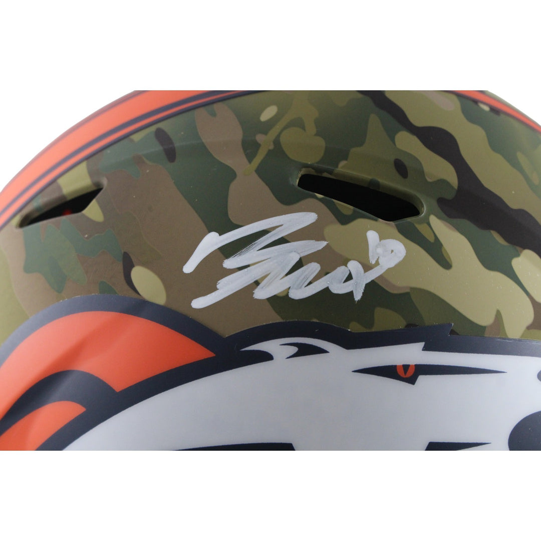 Bo Nix Autographed/Signed Denver Broncos F/S Camo Helmet Beckett Witness 55111