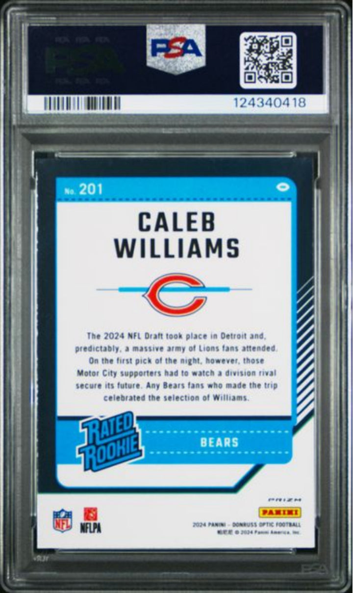 Graded 2024 Donruss Optic Caleb Williams #201 Purple Shock Rookie Card PSA 10