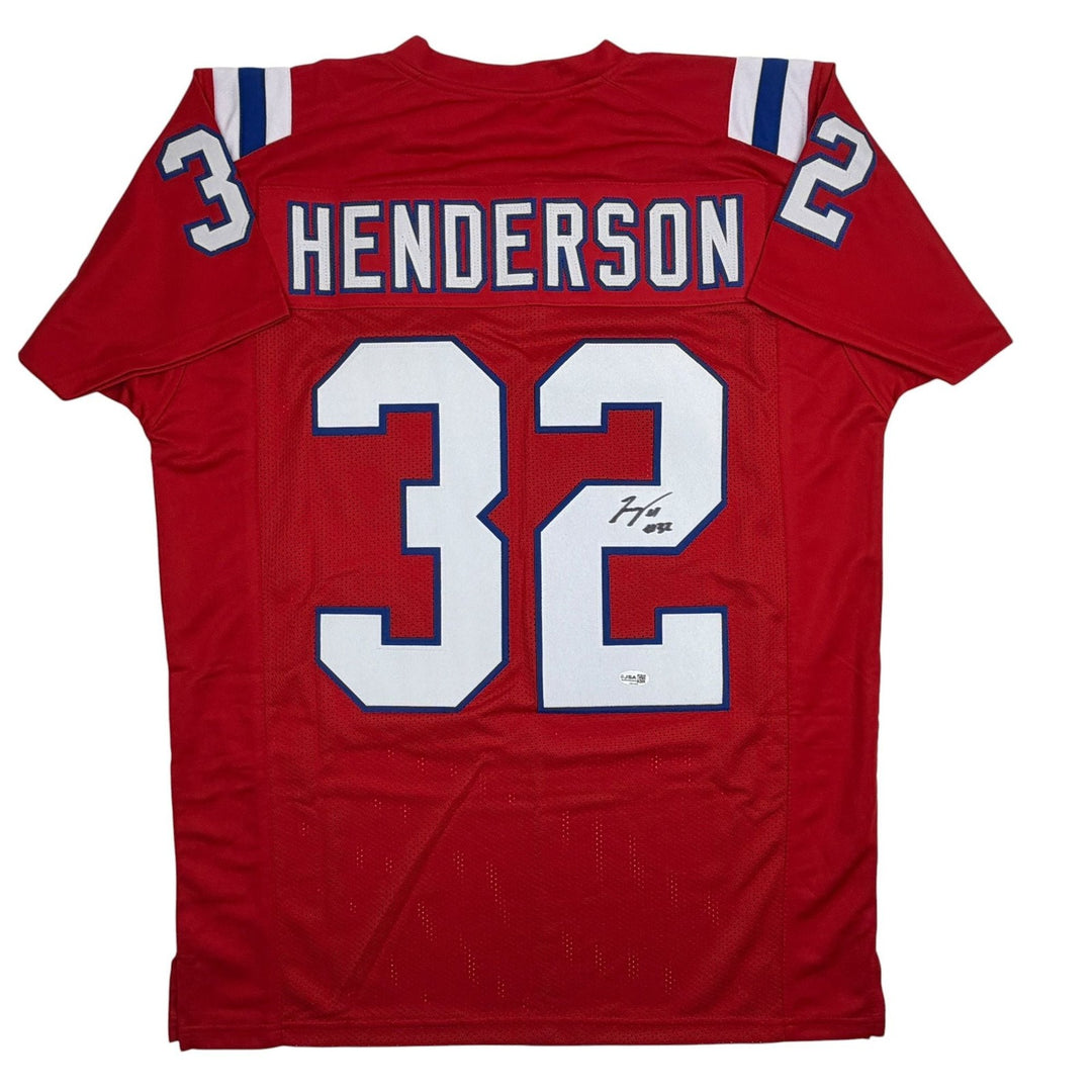 Autographed/Signed TreVeyon Henderson New England Red Jersey JSA COA