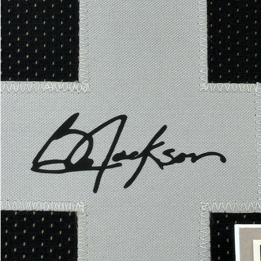 Framed Facsimile Autographed Bo Jackson 33x42 Oakland Black Reprint Laser Jersey