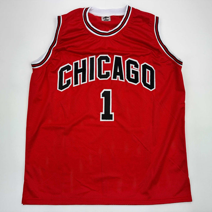 Facsimile Autographed Derrick Rose Chicago Red Reprint Jersey Size Men's XL