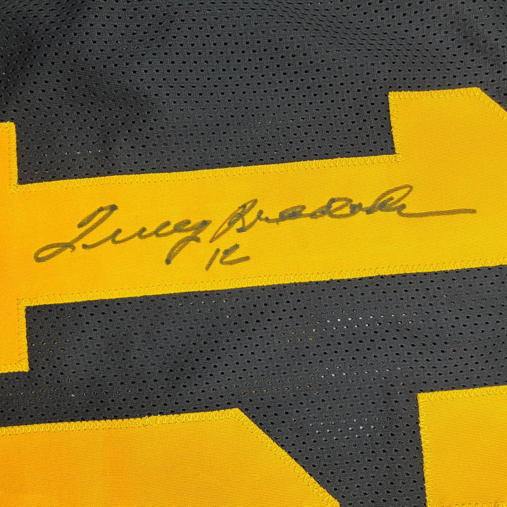 Autographed/Signed Terry Bradshaw Pittsburgh Black Color Rush Jersey Beckett COA