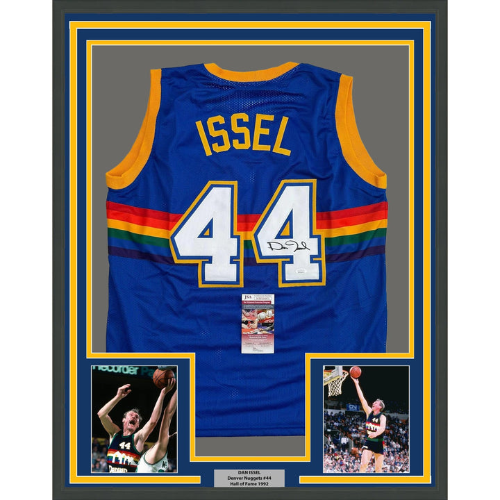 Framed Signed Dan Issel 35x39 Denver Blue Rainbow Jersey JSA COA