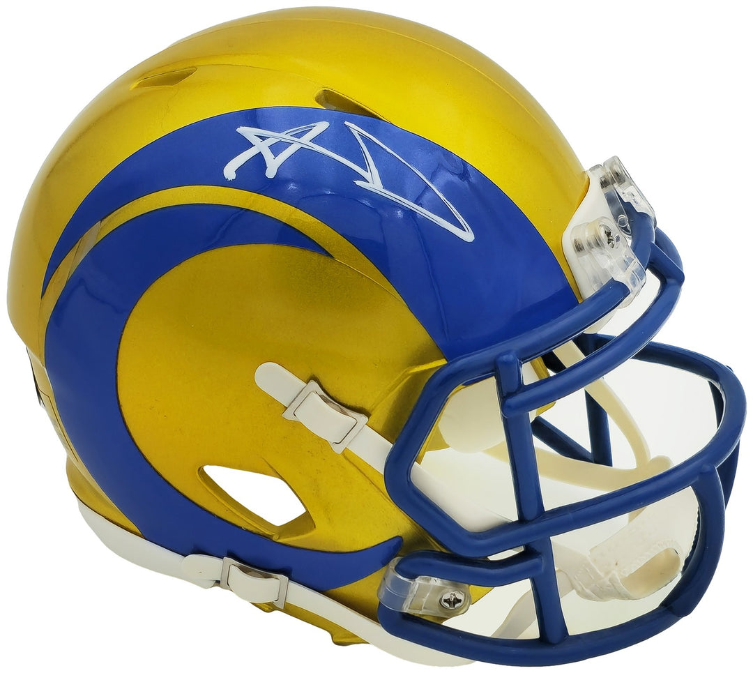 Aaron Donald Signed Los Angeles Rams Flash Yellow Speed Mini Helmet Beckett BAS