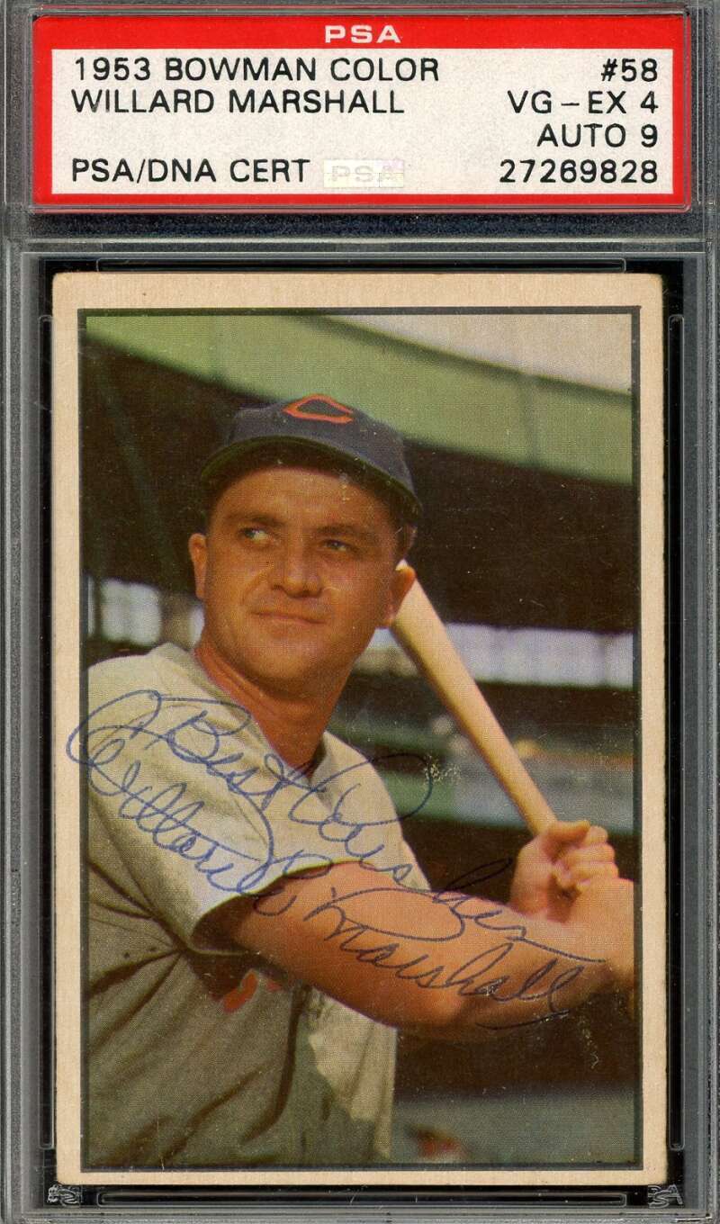 Willard Marshall Mint 9 PSA DNA Signed 1953 Bowman Color Autograph