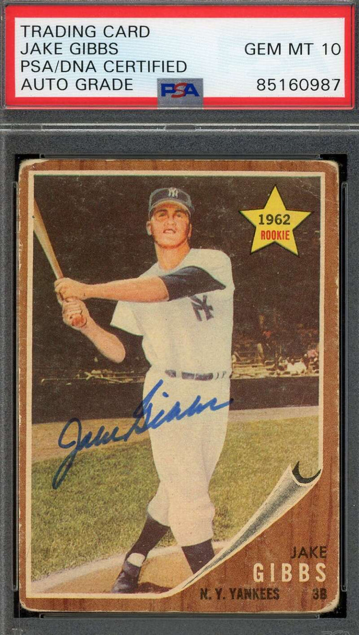 Jake Gibbs Gem Mint 10 PSA DNA Signed 1962 Topps Rookie Autograph