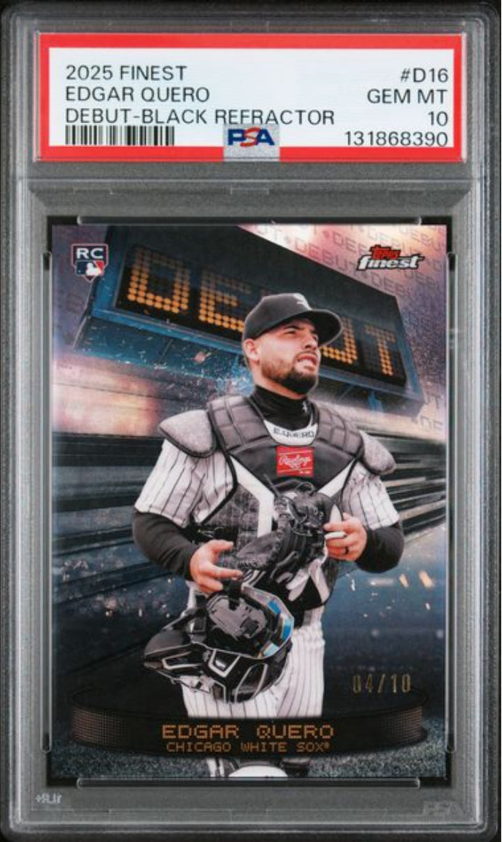 Graded 2025 Topps Finest Edgar Quero #D16 Debut Black REF /10 Rookie Card PSA 10