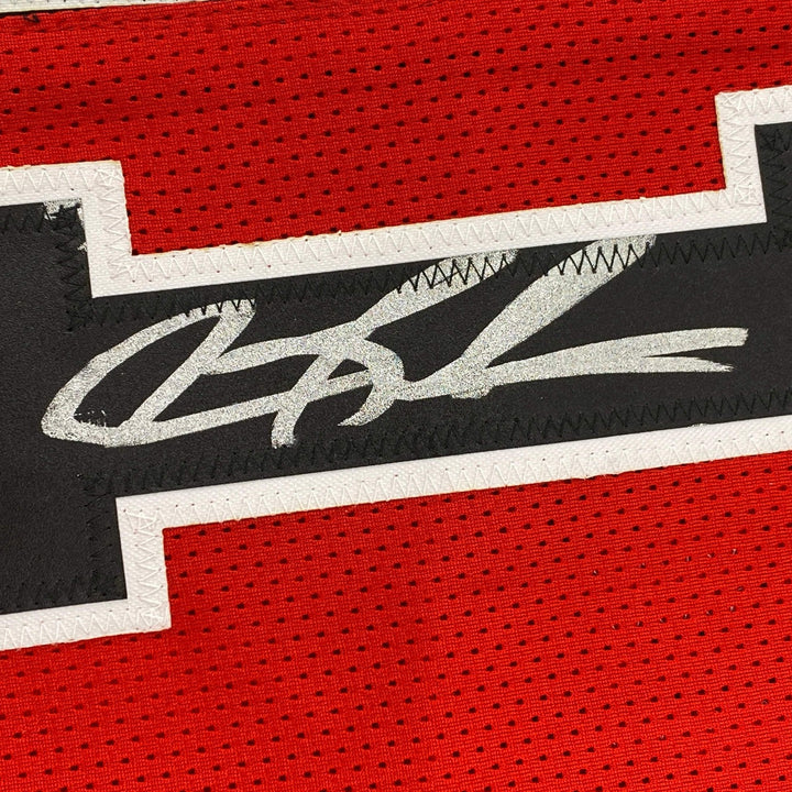 Autographed/Signed Dennis Rodman Chicago Split Red/Black Jersey Beckett BAS COA