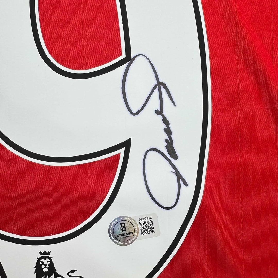 Framed Signed Fernando Torres 35x39 Liverpool Red Jersey Beckett COA