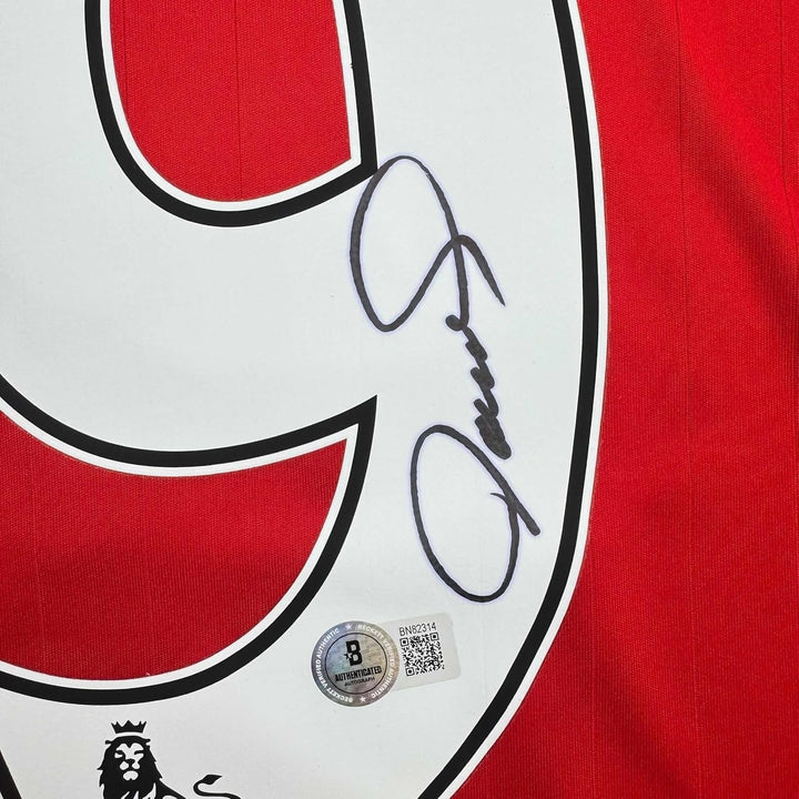 Framed Signed Fernando Torres 35x39 Liverpool Red Jersey Beckett COA