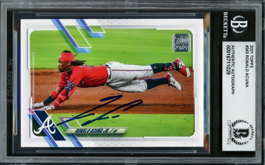 Ronald Acuna Jr. Signed 2021 Topps Card 263 Atlanta Braves Beckett #16711029
