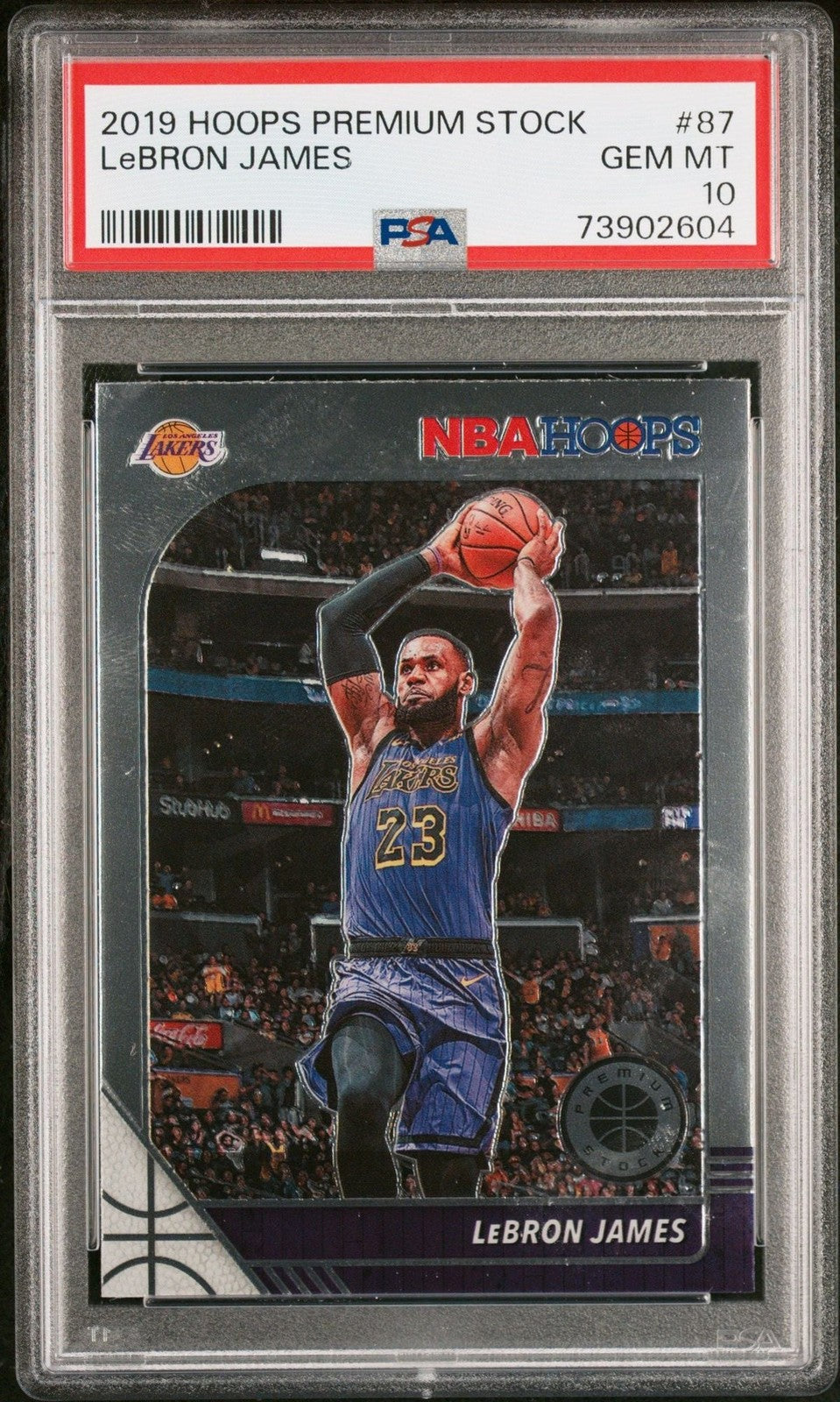 Graded 2019 Panini NBA Hoops Premium Stock LeBron James #87 Card PSA 10