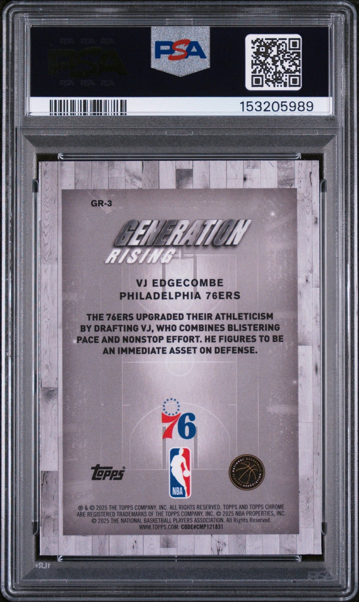 Graded 2025 Topps Chrome VJ Edgecombe #GR3 Generation Rising RC Card PSA 10