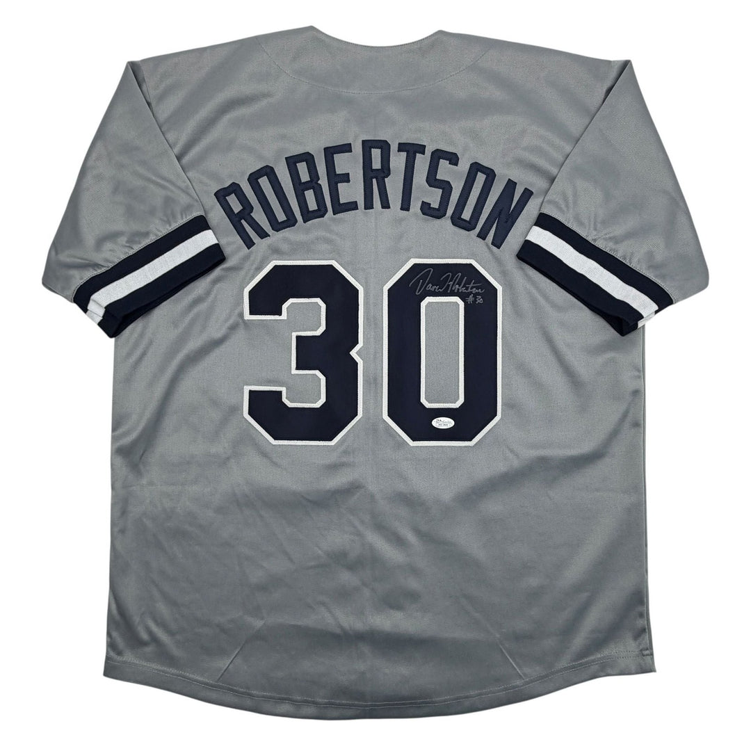 Autographed/Signed David Robertson New York Grey Baseball Jersey JSA COA